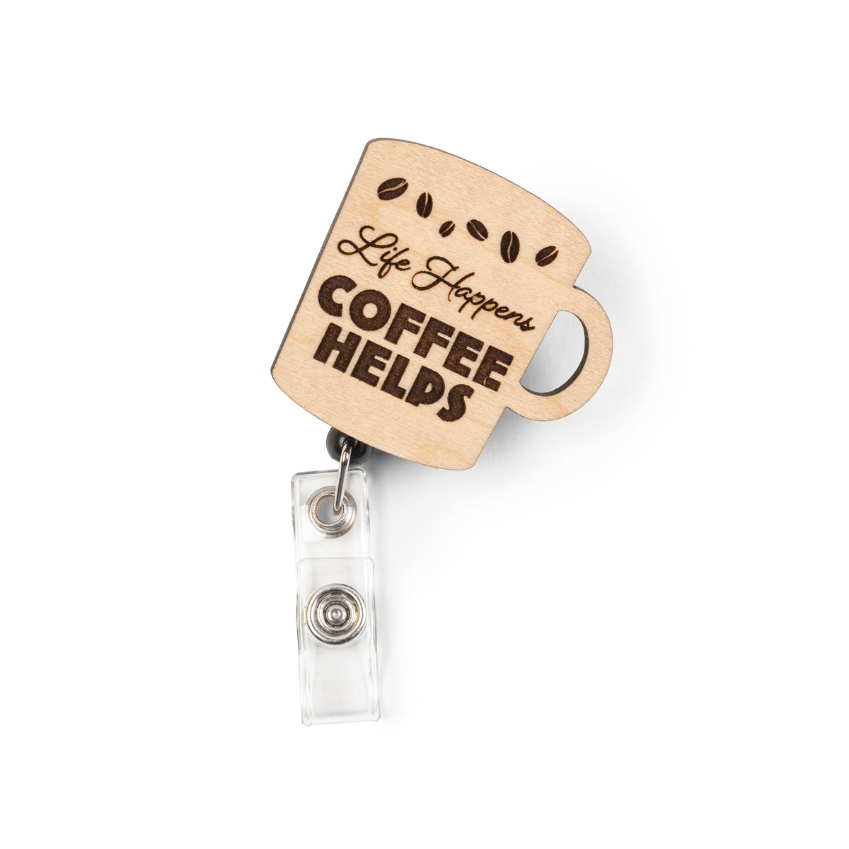 Coffee Cup Wooden Badge Reel