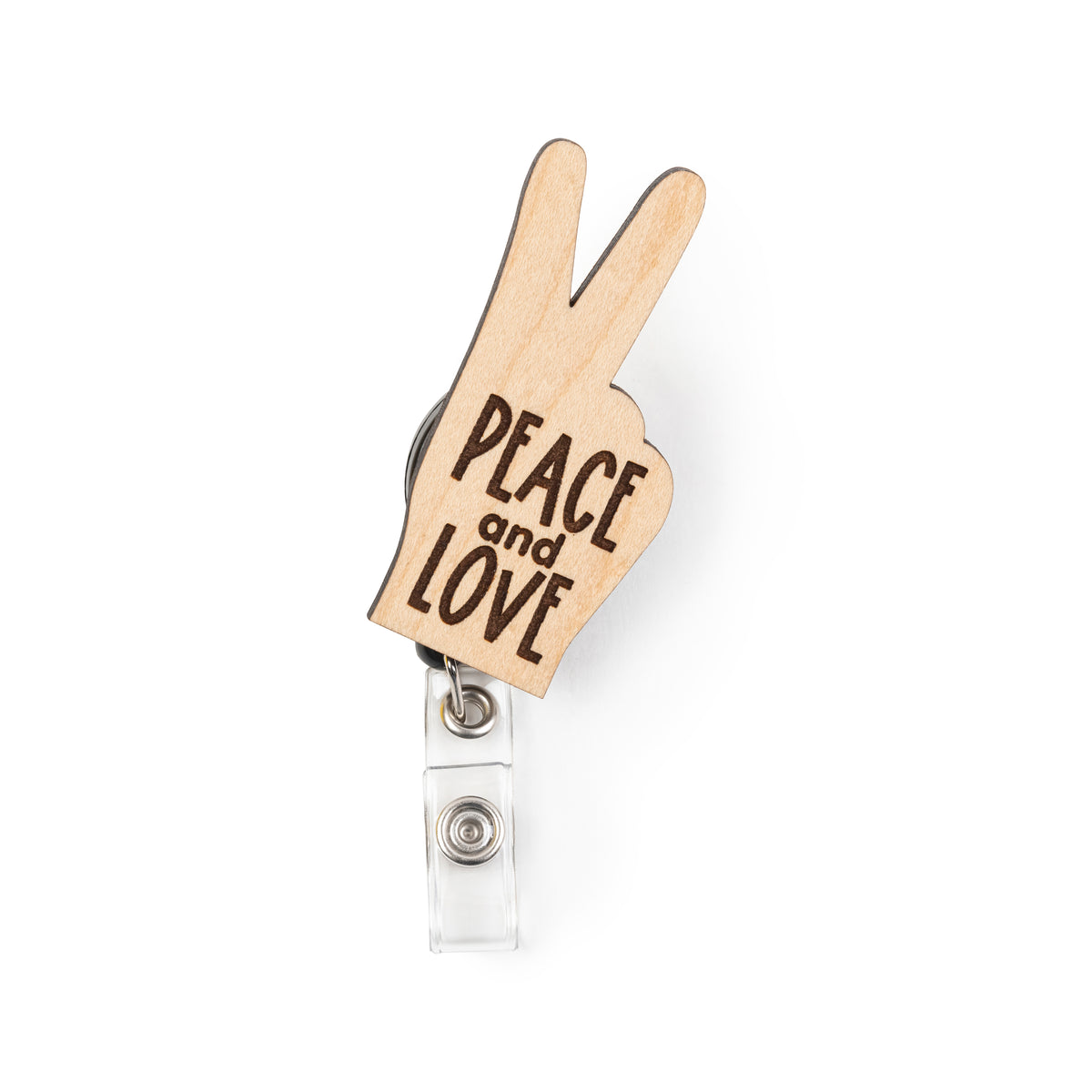 Peace and Love Wooden Badge Reel
