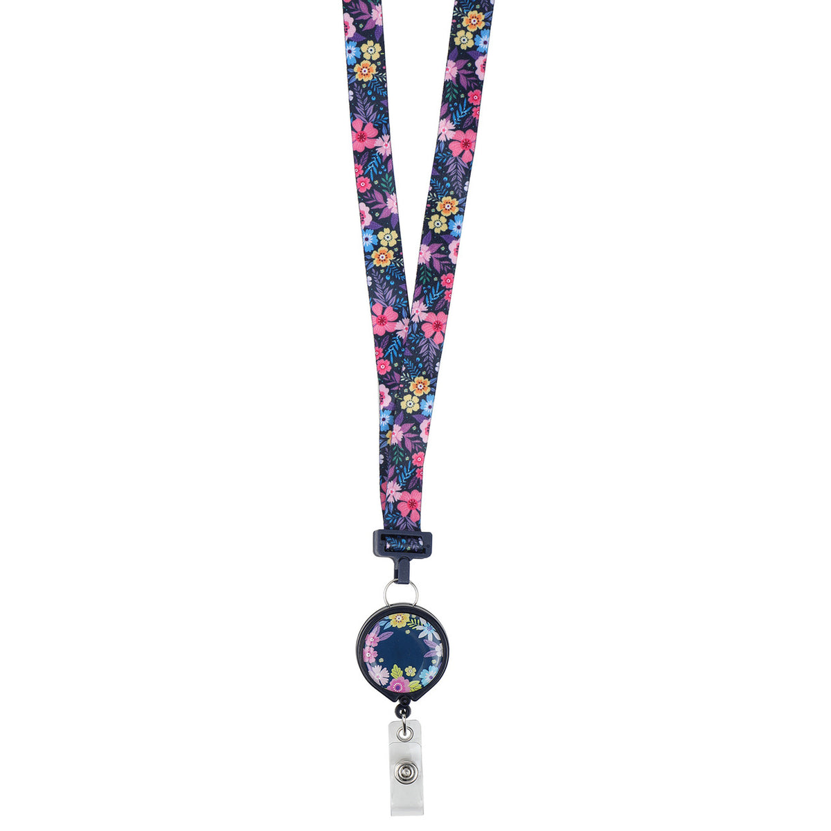 Vibrant Wildflowers Ribbon Lanyard with Reel