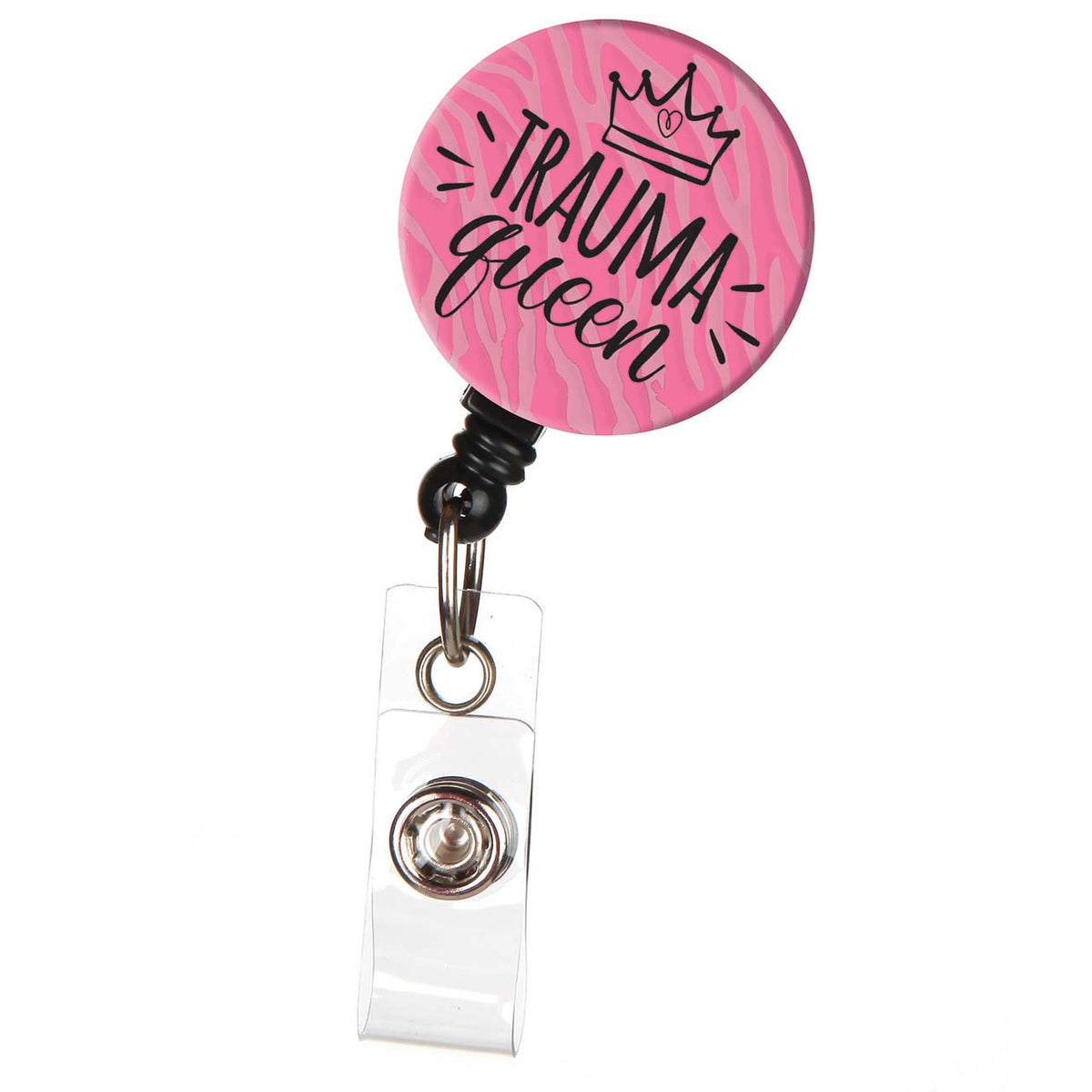 Trauma Queen Badge Reel in Pink