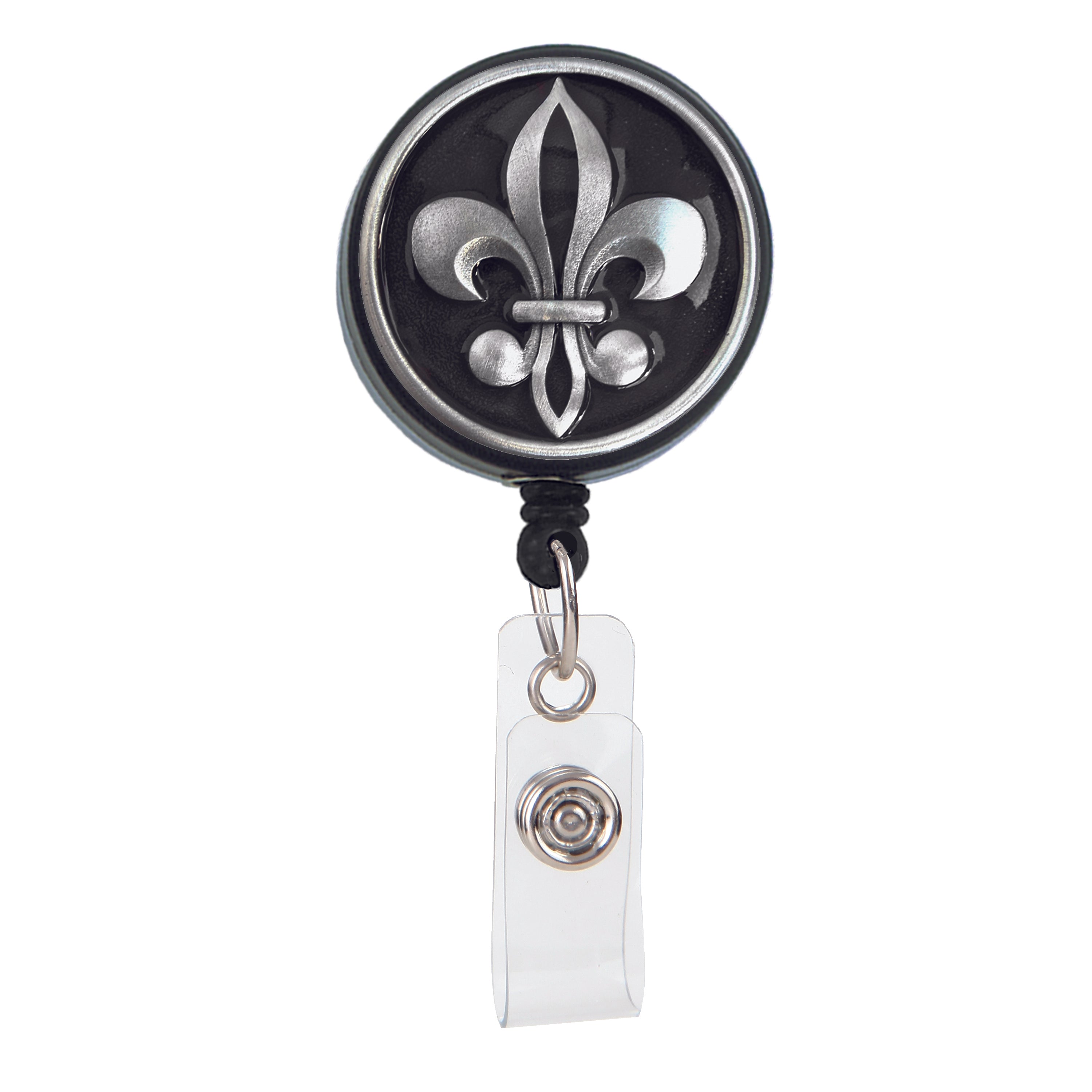 Black Fleur de Lis Badge Reel